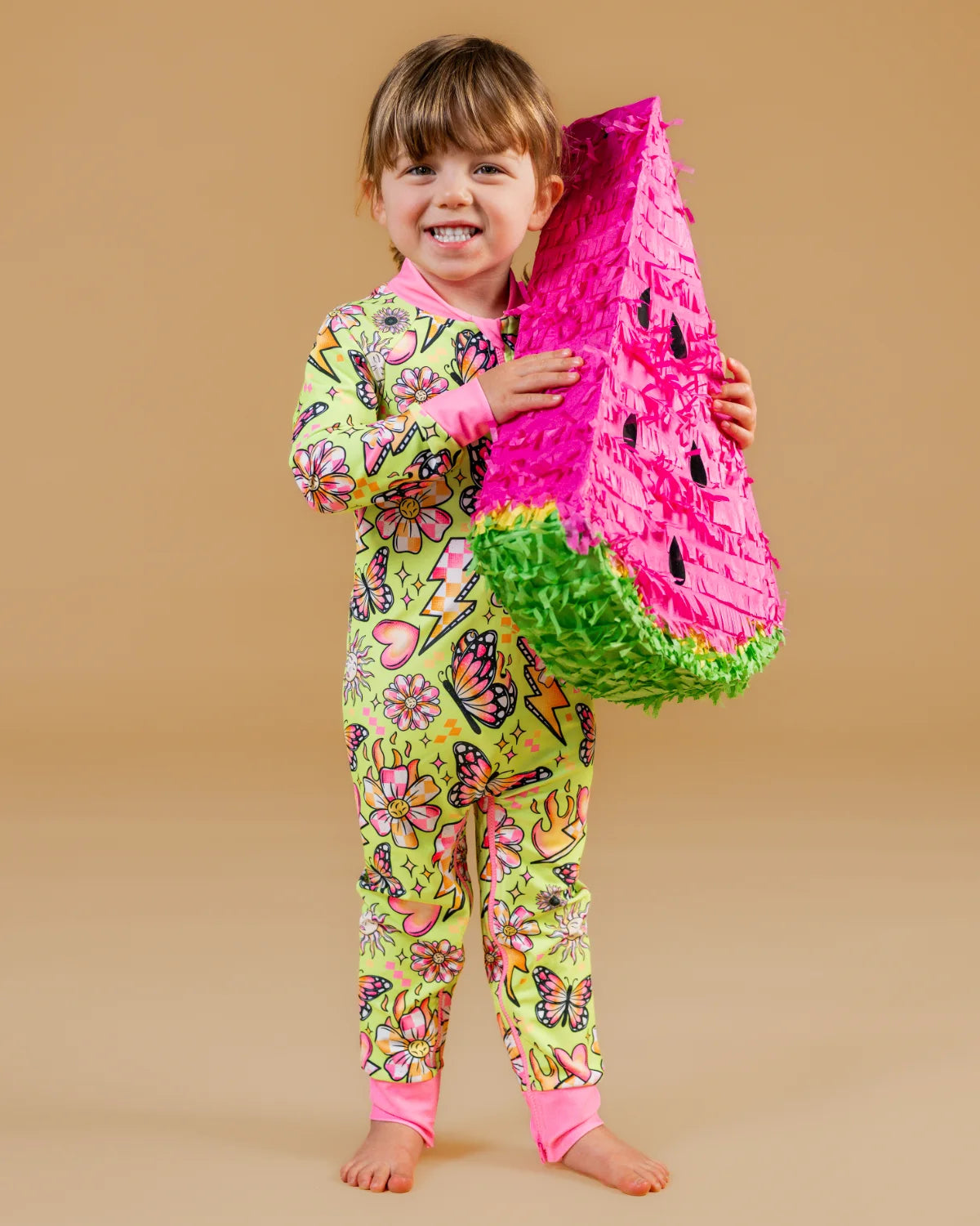 Butterfly Babe butterfly print baby sunsuit, photo 2 – bright UPF50+ long sleeve swimsuit by Cucumber Cool