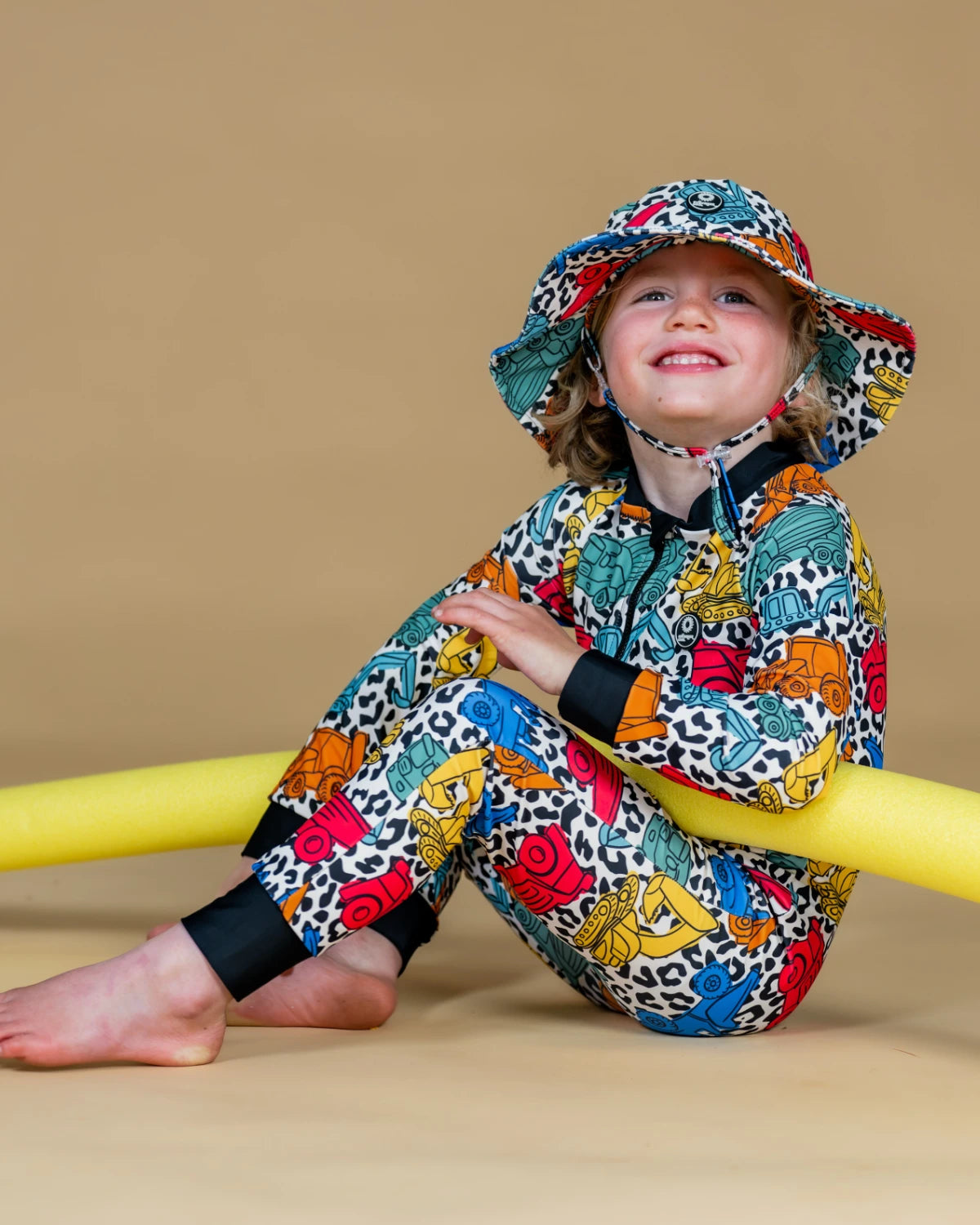 Construction Cool kids sunsuit, photo 3 – bright UPF50+ long sleeve full coverage swimsuit by Cucumber Cool