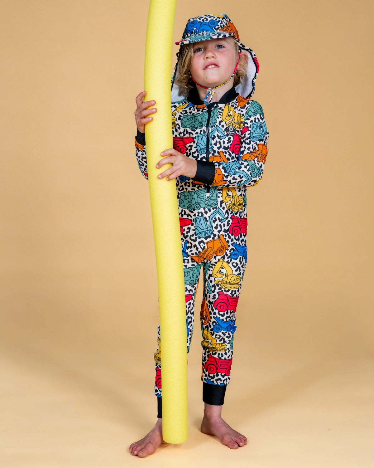 Construction Cool kids sunsuit, photo 4 – bright UPF50+ long sleeve full coverage swimsuit by Cucumber Cool