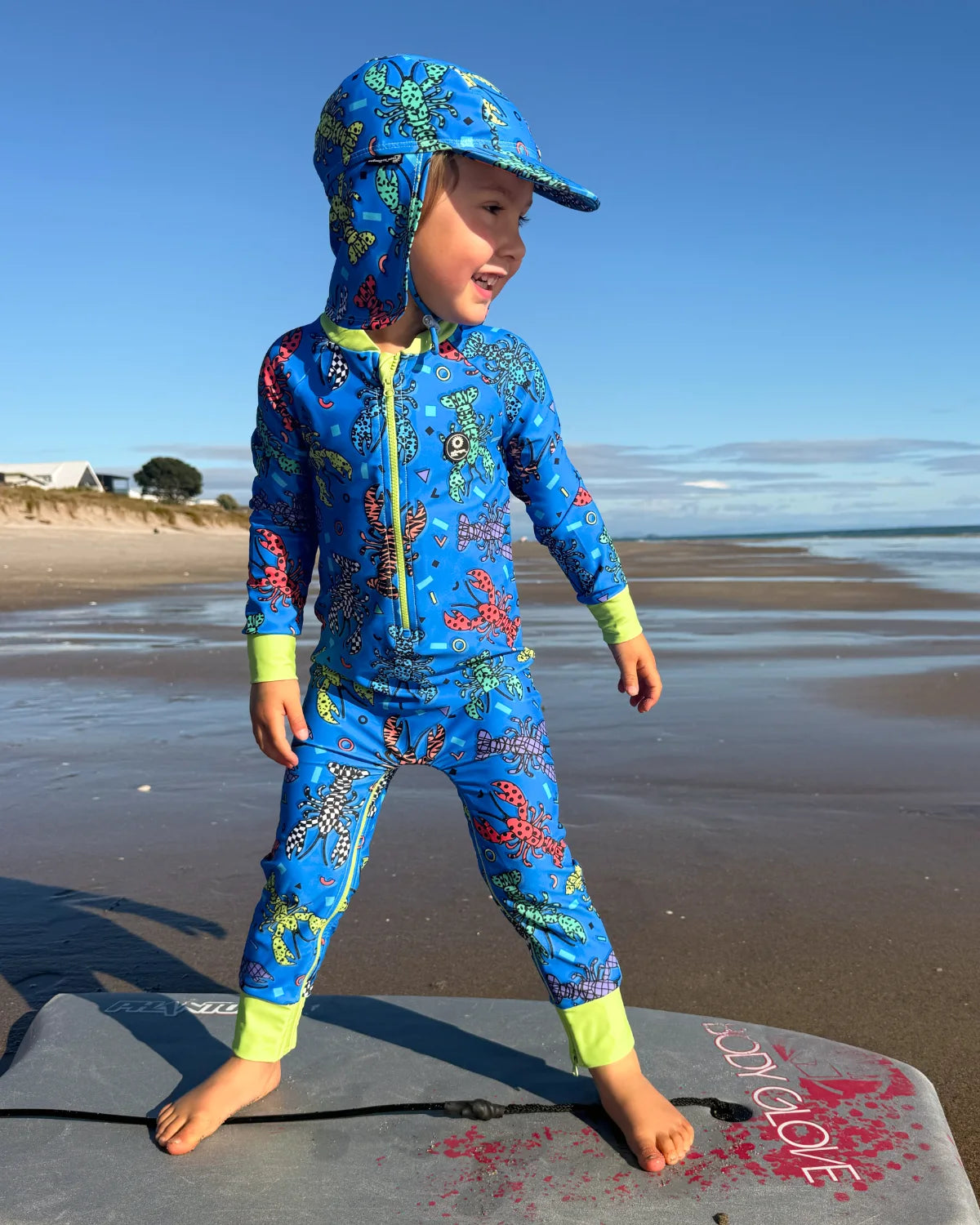 Crazy Claws baby sunsuit – bright UPF50+ long sleeve swimsuit by Cucumber Cool