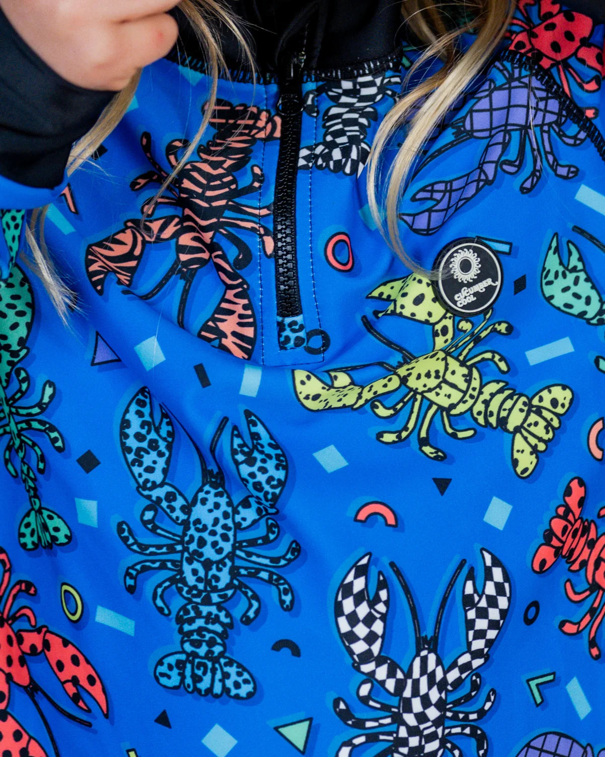 Crazy Claws kids long sleeve rash top, close-up detail – bright UPF50+ rash vest by Cucumber Cool