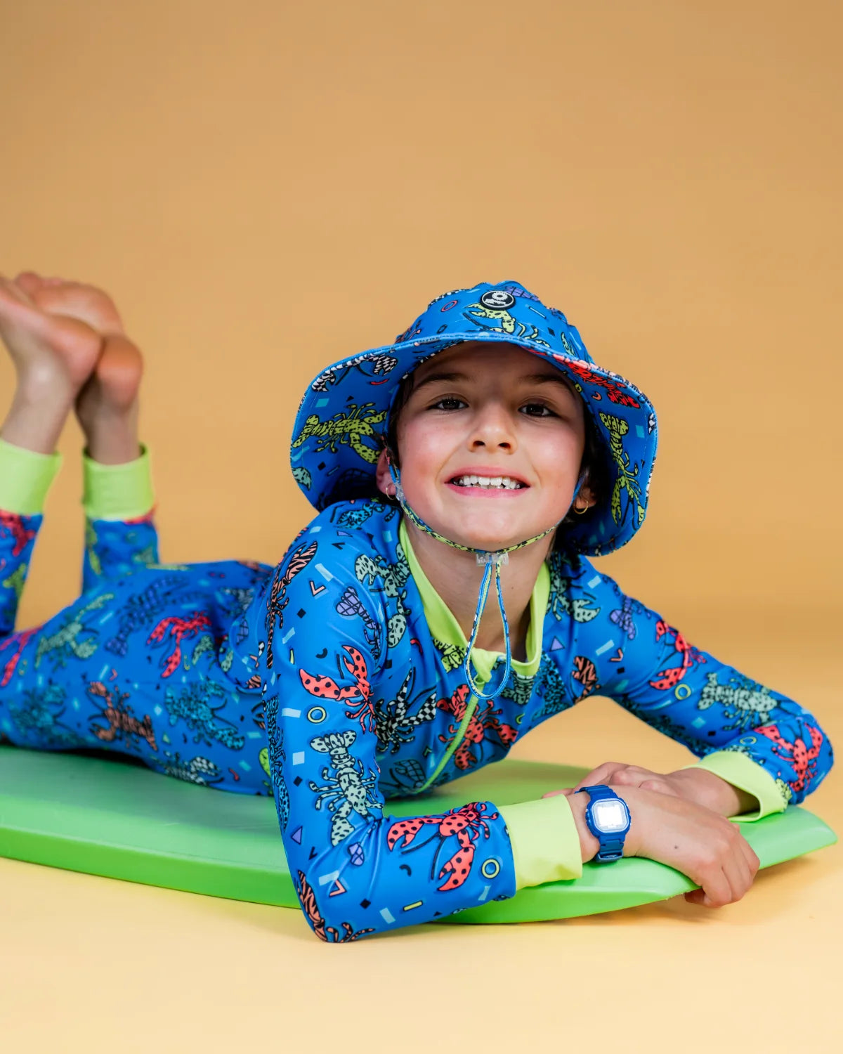 Crazy Claws kids sunsuit, photo 3 – bright UPF50+ long sleeve full coverage swimsuit by Cucumber Cool