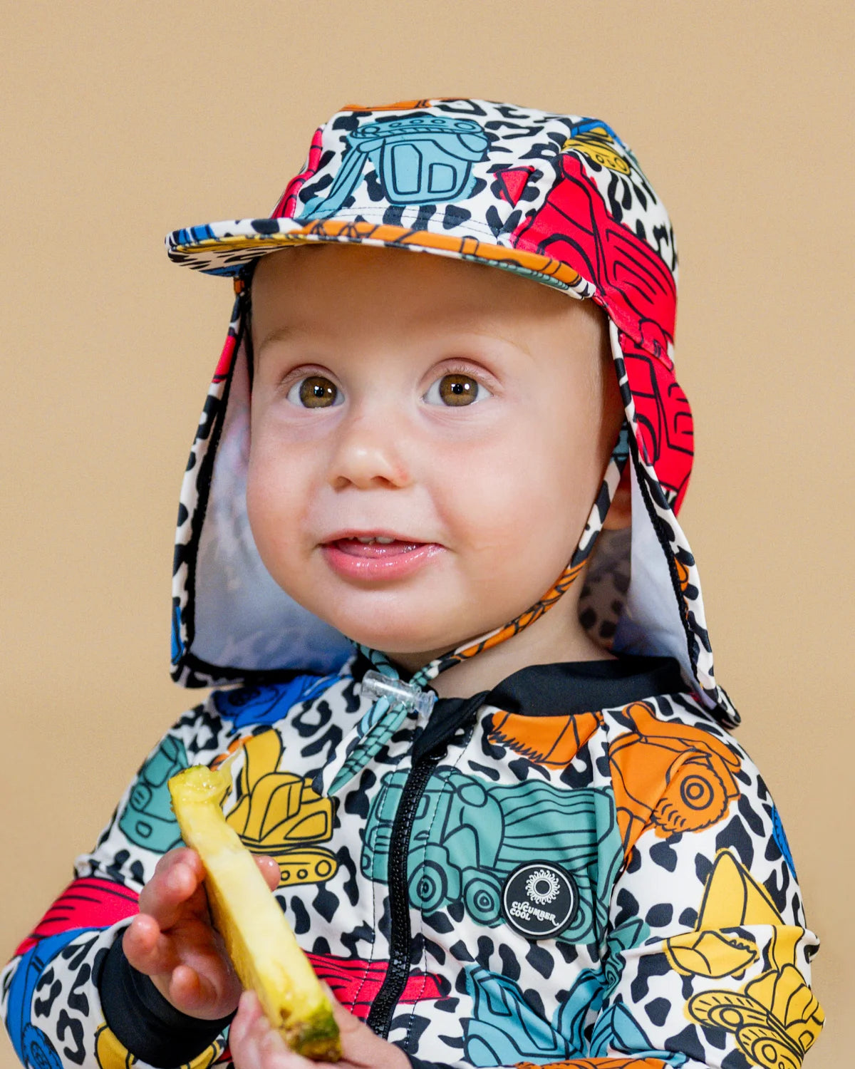 Construction Cool legionnaire swim hat with neck flap – bright UPF50+ kids & baby sun hat by Cucumber Cool