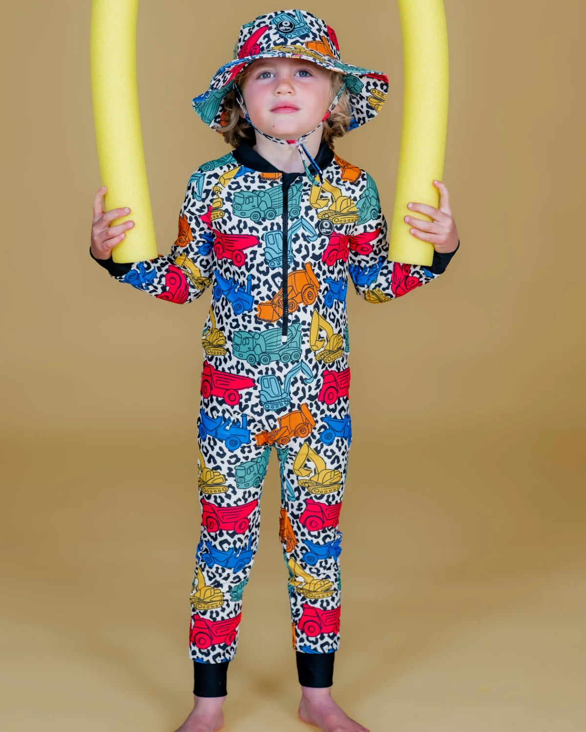 Construction Cool kids sunsuit, photo 5 – bright UPF50+ long sleeve full coverage swimsuit by Cucumber Cool