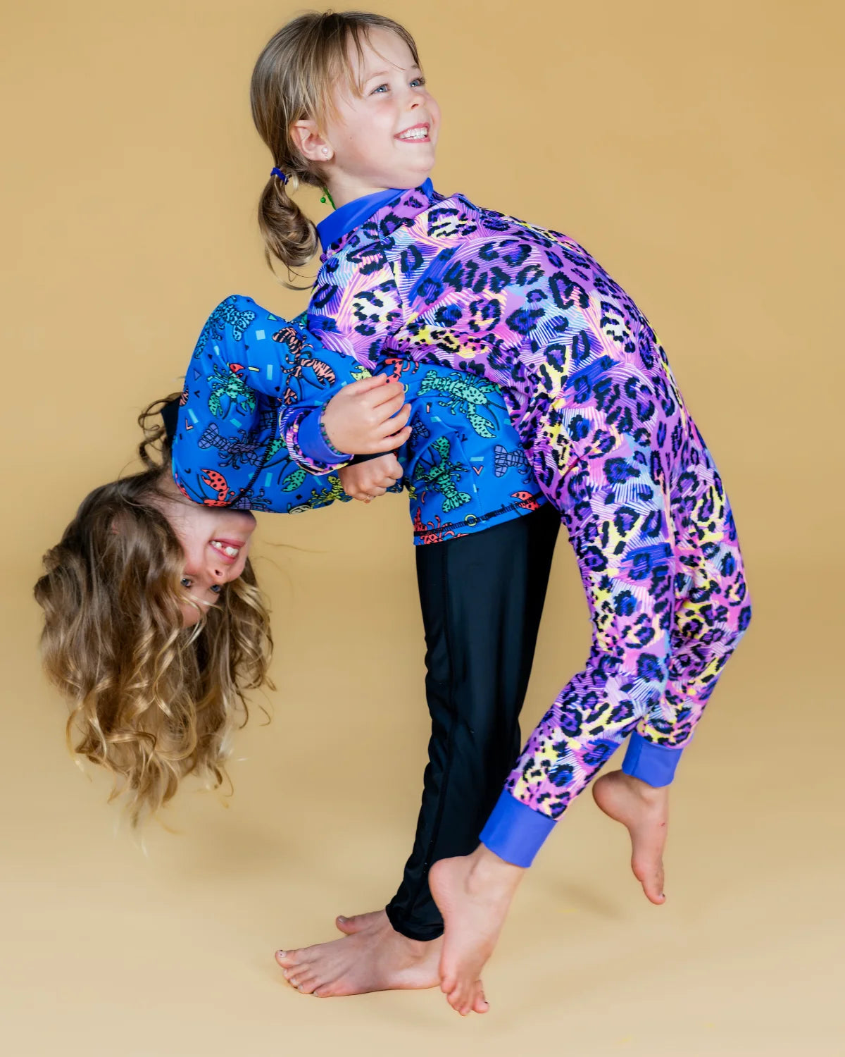 Electric Meow leopard print kids sunsuit, photo 7 – bright UPF50+ long sleeve full coverage swimsuit by Cucumber Cool