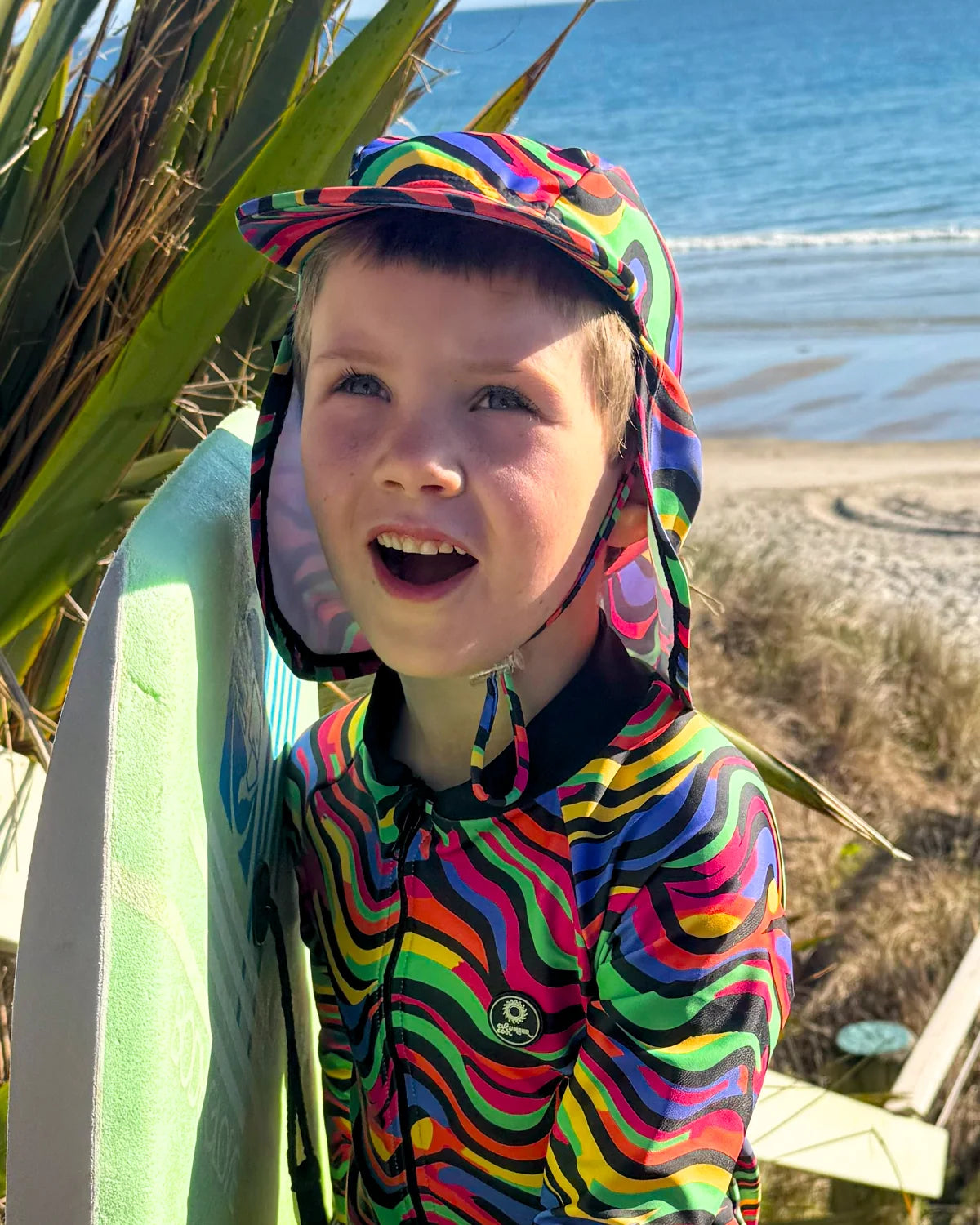 Look At Me Leopard leopard print legionnaire swim hat with neck flap – bright UPF50+ kids & baby sun hat by Cucumber Cool