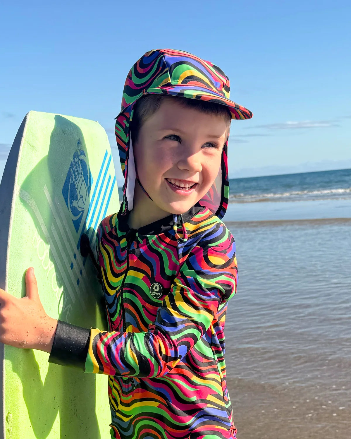 Look At Me Leopard leopard print legionnaire swim hat with neck flap, photo 3 – bright UPF50+ kids & baby sun hat by Cucumber Cool