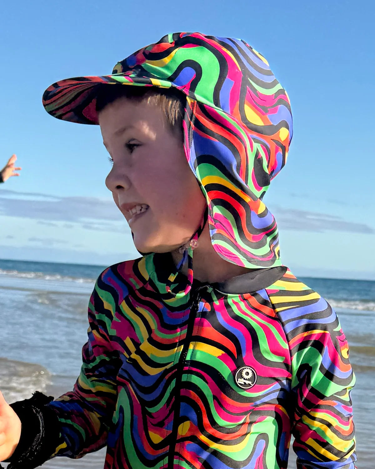 Look At Me Leopard leopard print legionnaire swim hat with neck flap, photo 2 – bright UPF50+ kids & baby sun hat by Cucumber Cool