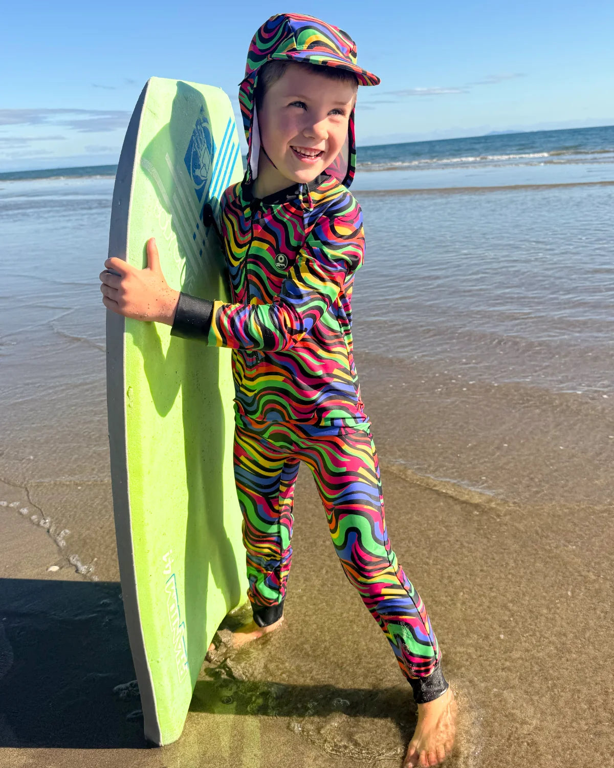 Look At Me Leopard leopard print kids sunsuit – bright UPF50+ long sleeve full coverage swimsuit by Cucumber Cool