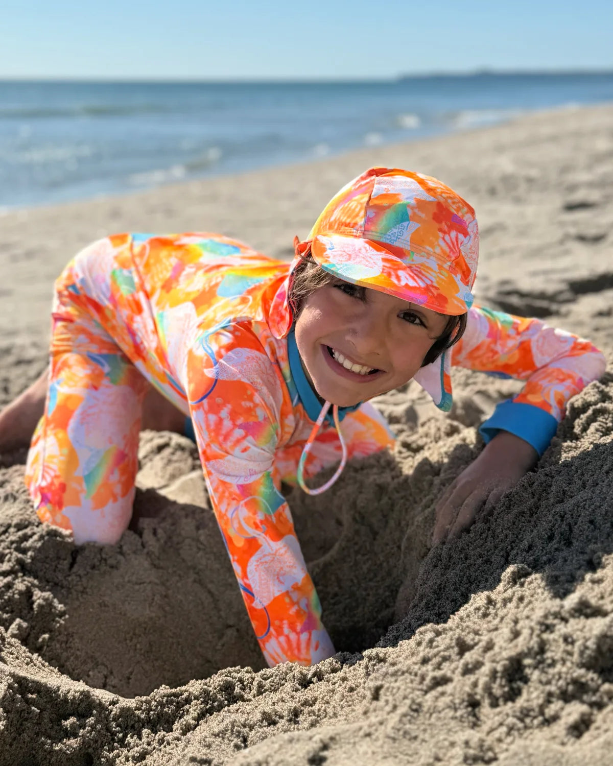 Manta Magic legionnaire swim hat with neck flap, photo 4 – bright UPF50+ kids & baby sun hat by Cucumber Cool