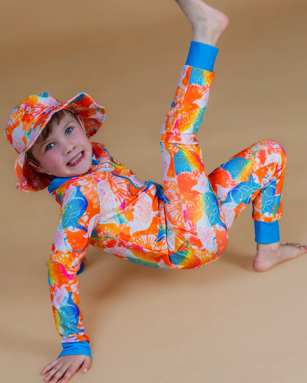 Manta Magic kids sunsuit, photo 6 – bright UPF50+ long sleeve full coverage swimsuit by Cucumber Cool