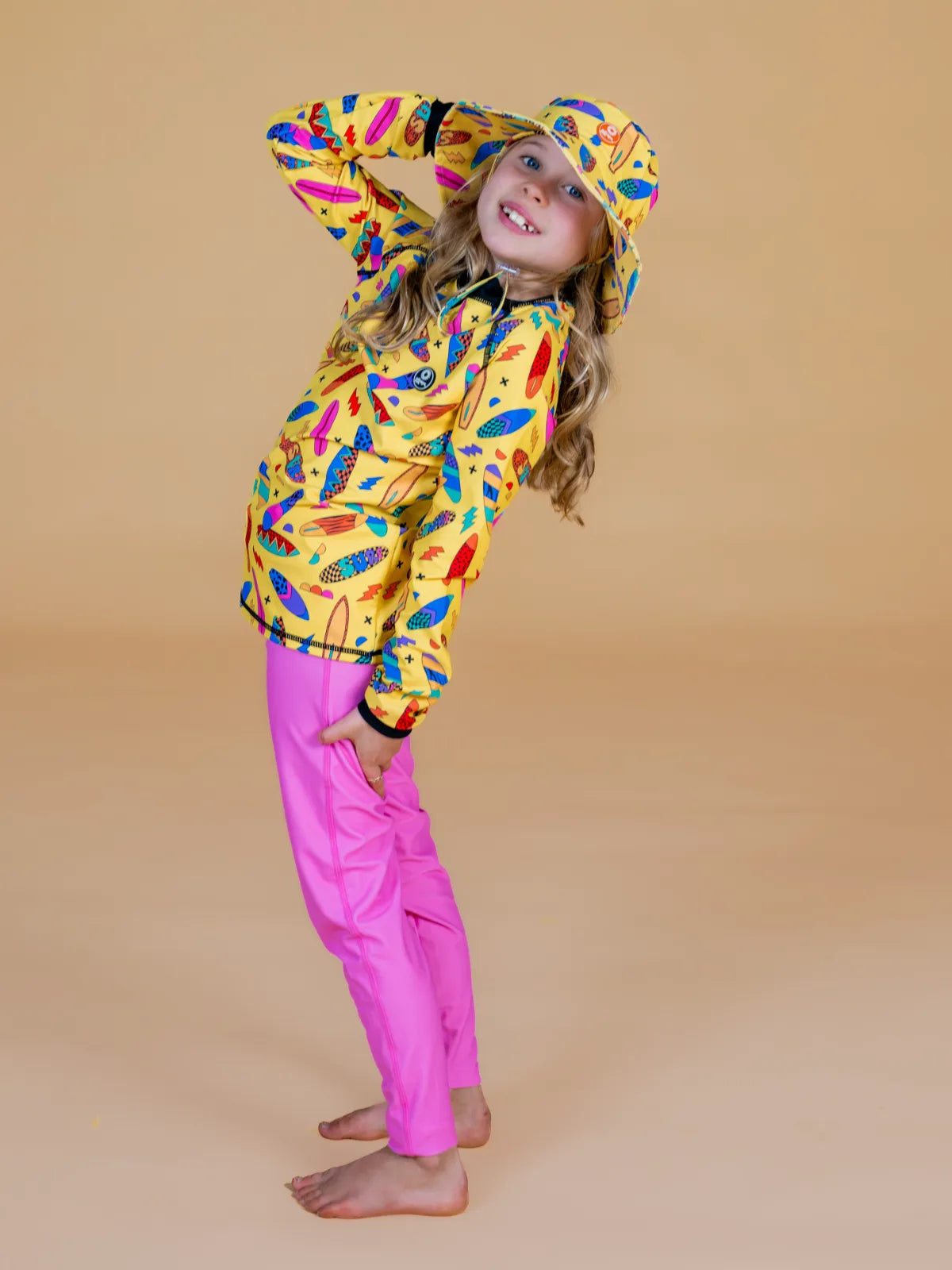 Pink kids swim leggings, photo 5 – UPF50+ sun safe swim pants by Cucumber Cool