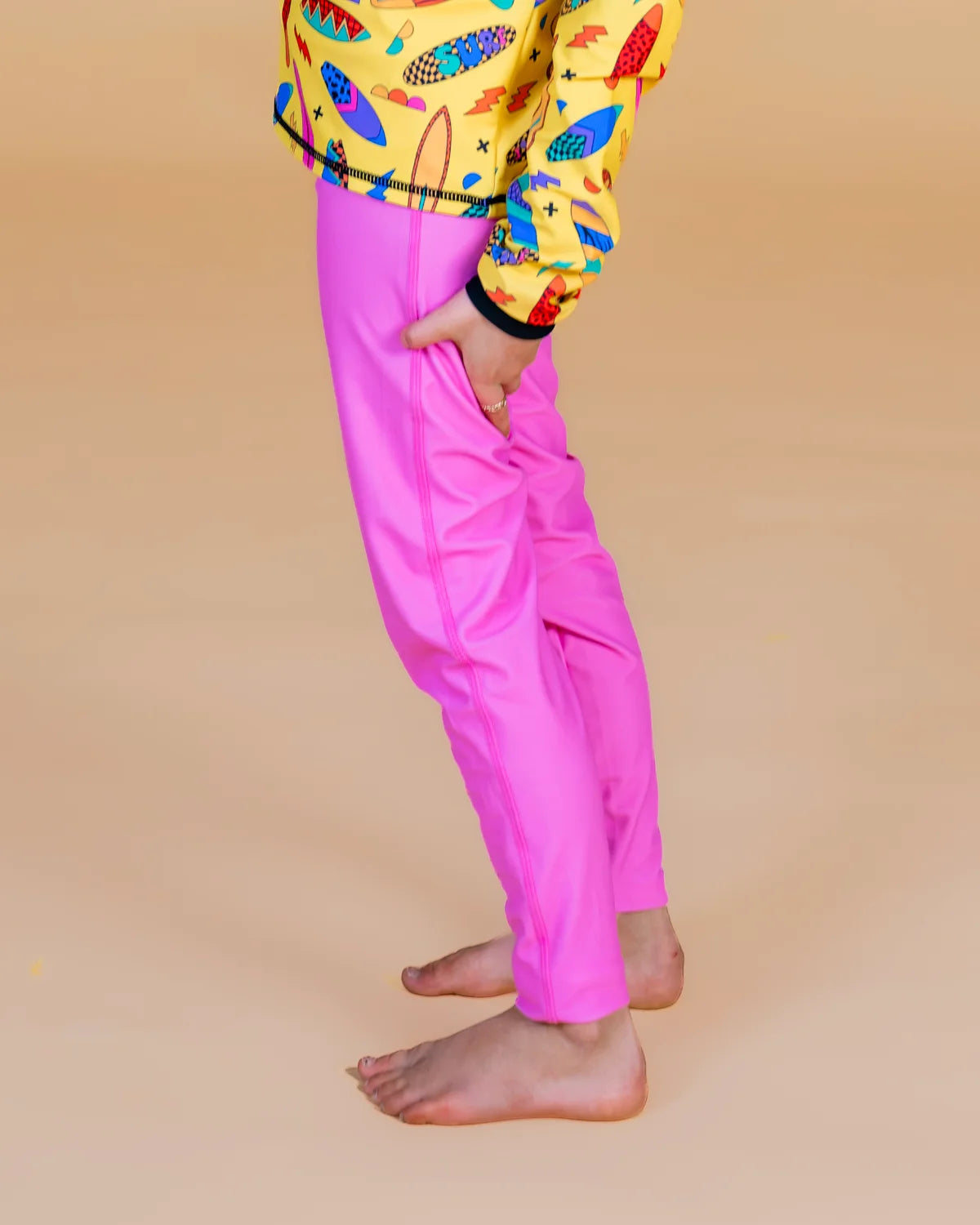 Pink kids swim leggings, photo 3 – UPF50+ sun safe swim pants by Cucumber Cool