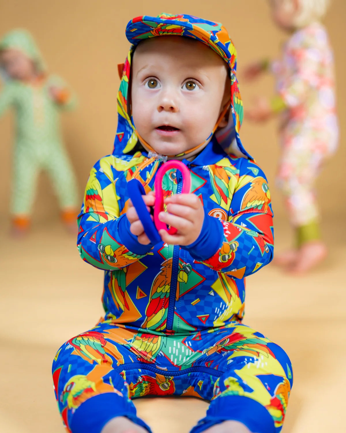 Polly Pizazz legionnaire swim hat with neck flap, photo 3 – bright UPF50+ kids & baby sun hat by Cucumber Cool