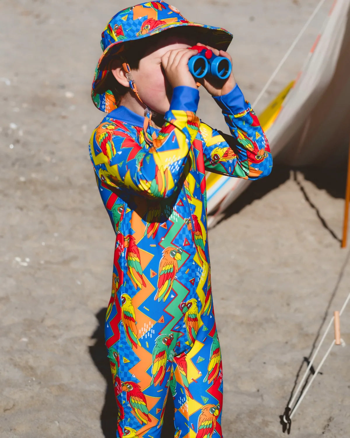Polly Pizazz kids sunsuit – bright UPF50+ long sleeve full coverage swimsuit by Cucumber Cool