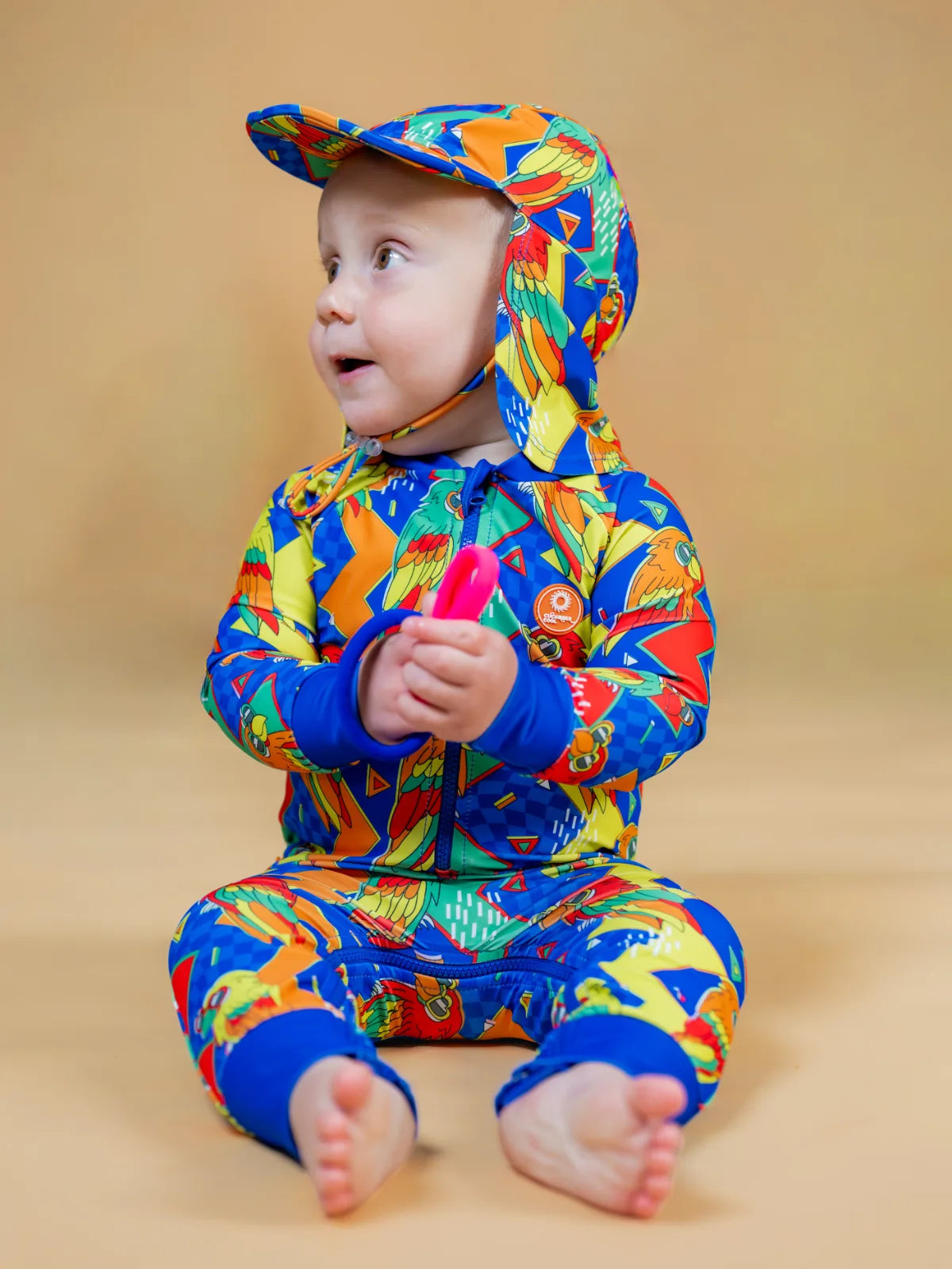 Polly Pizazz legionnaire swim hat with neck flap, photo 2 – bright UPF50+ kids & baby sun hat by Cucumber Cool