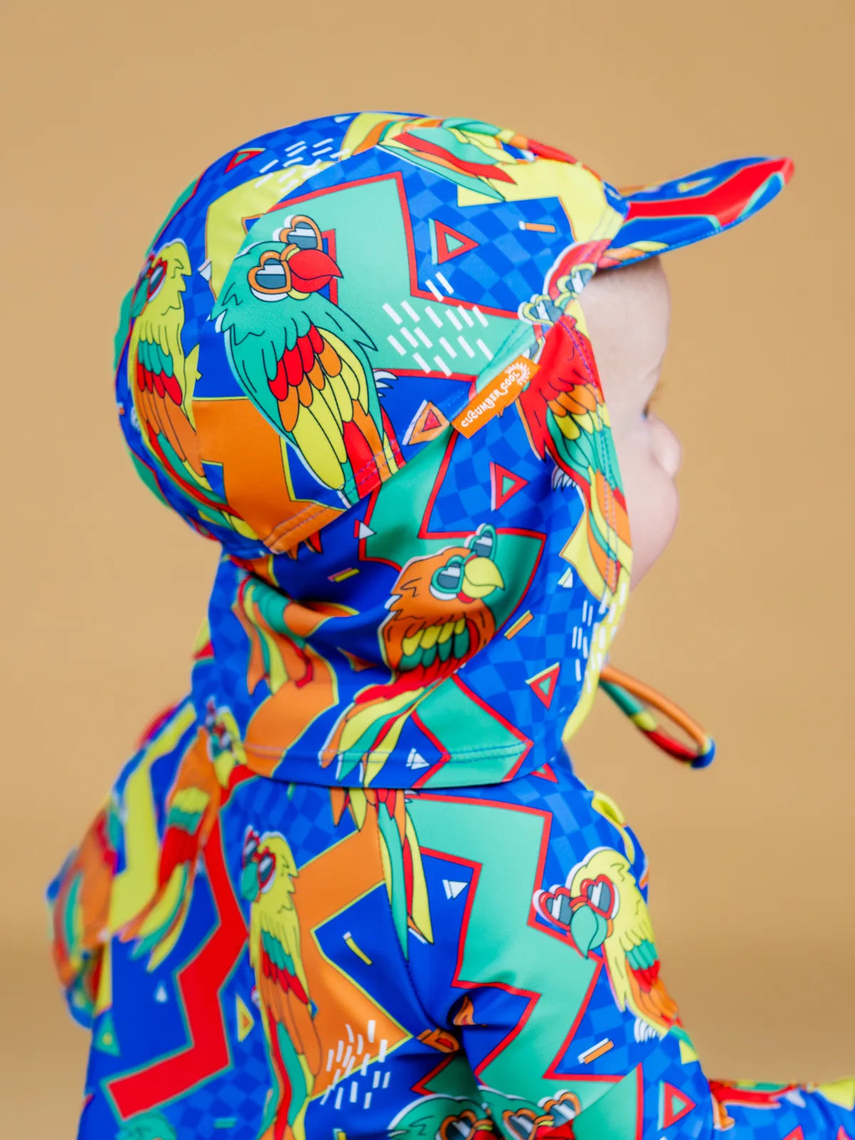 Polly Pizazz legionnaire swim hat with neck flap – bright UPF50+ kids & baby sun hat by Cucumber Cool