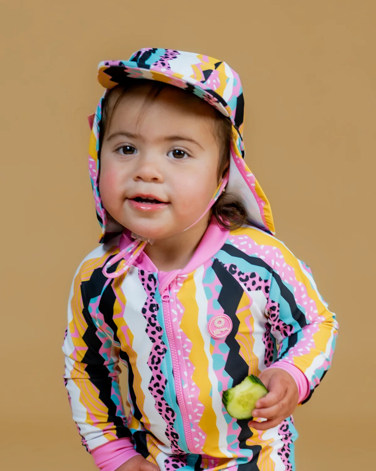 Snazzy Stripes striped legionnaire swim hat with neck flap, photo 2 – bright UPF50+ kids & baby sun hat by Cucumber Cool