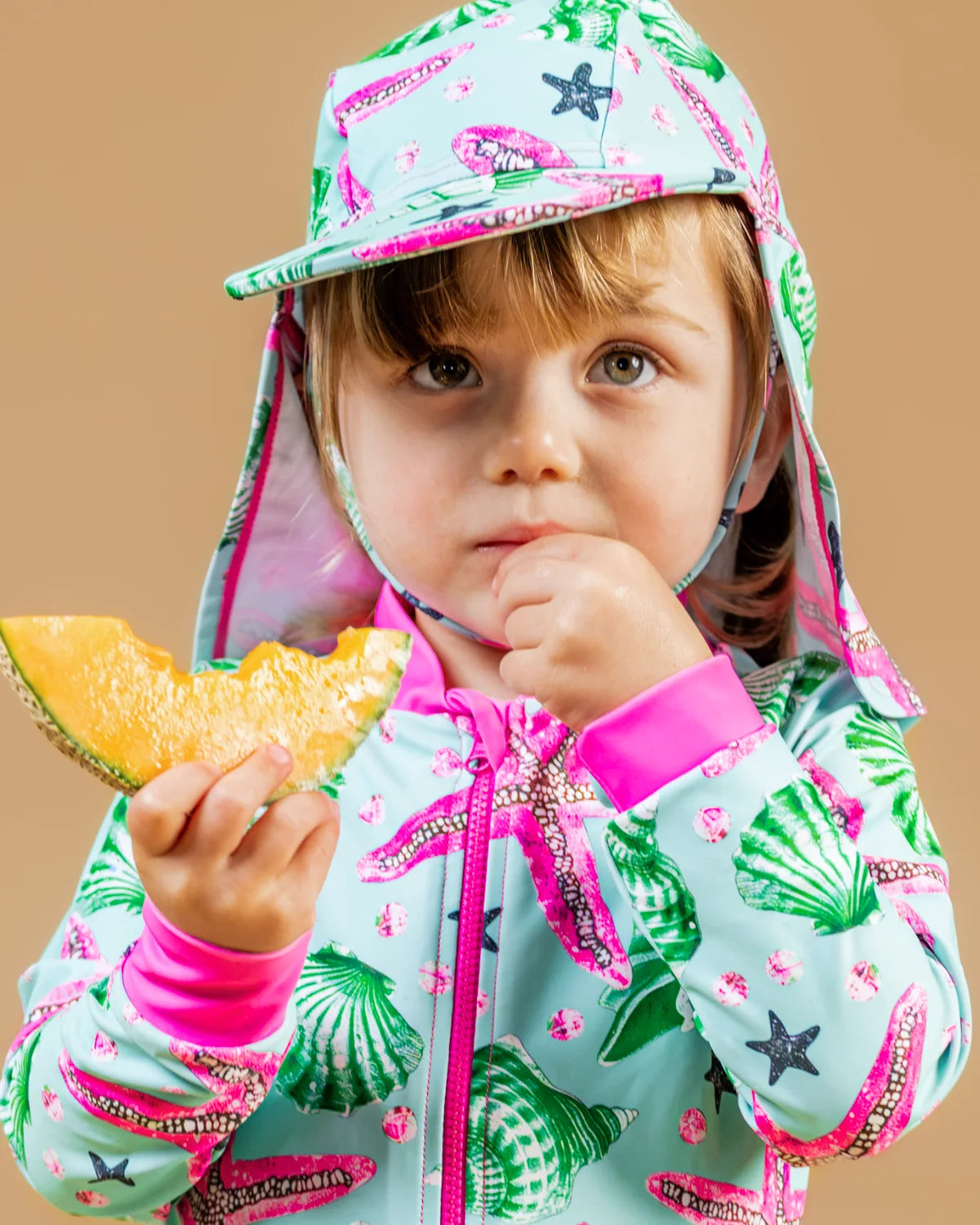 Starfish legionnaire swim hat with neck flap – bright UPF50+ kids & baby sun hat by Cucumber Cool