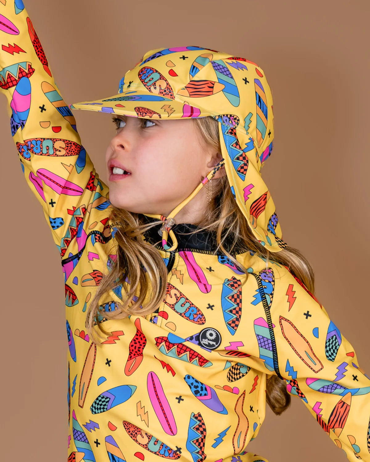 Surf's Up! legionnaire swim hat with neck flap – bright UPF50+ kids & baby sun hat by Cucumber Cool