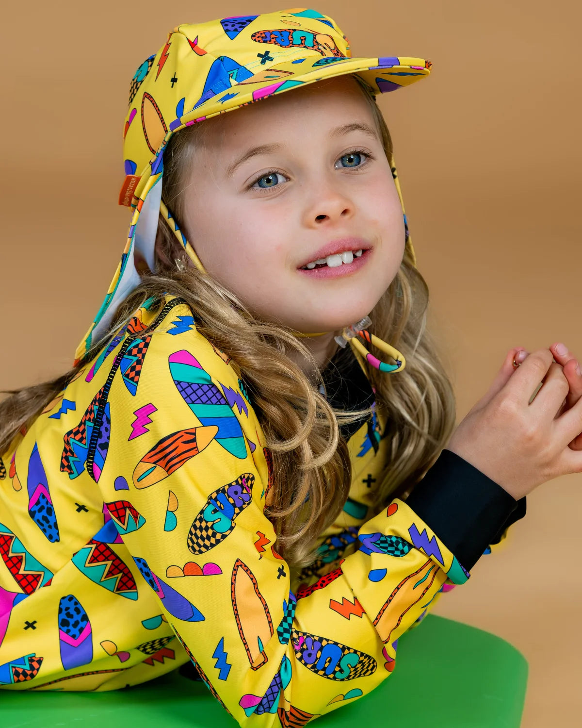 Surf's Up! legionnaire swim hat with neck flap, photo 2 – bright UPF50+ kids & baby sun hat by Cucumber Cool