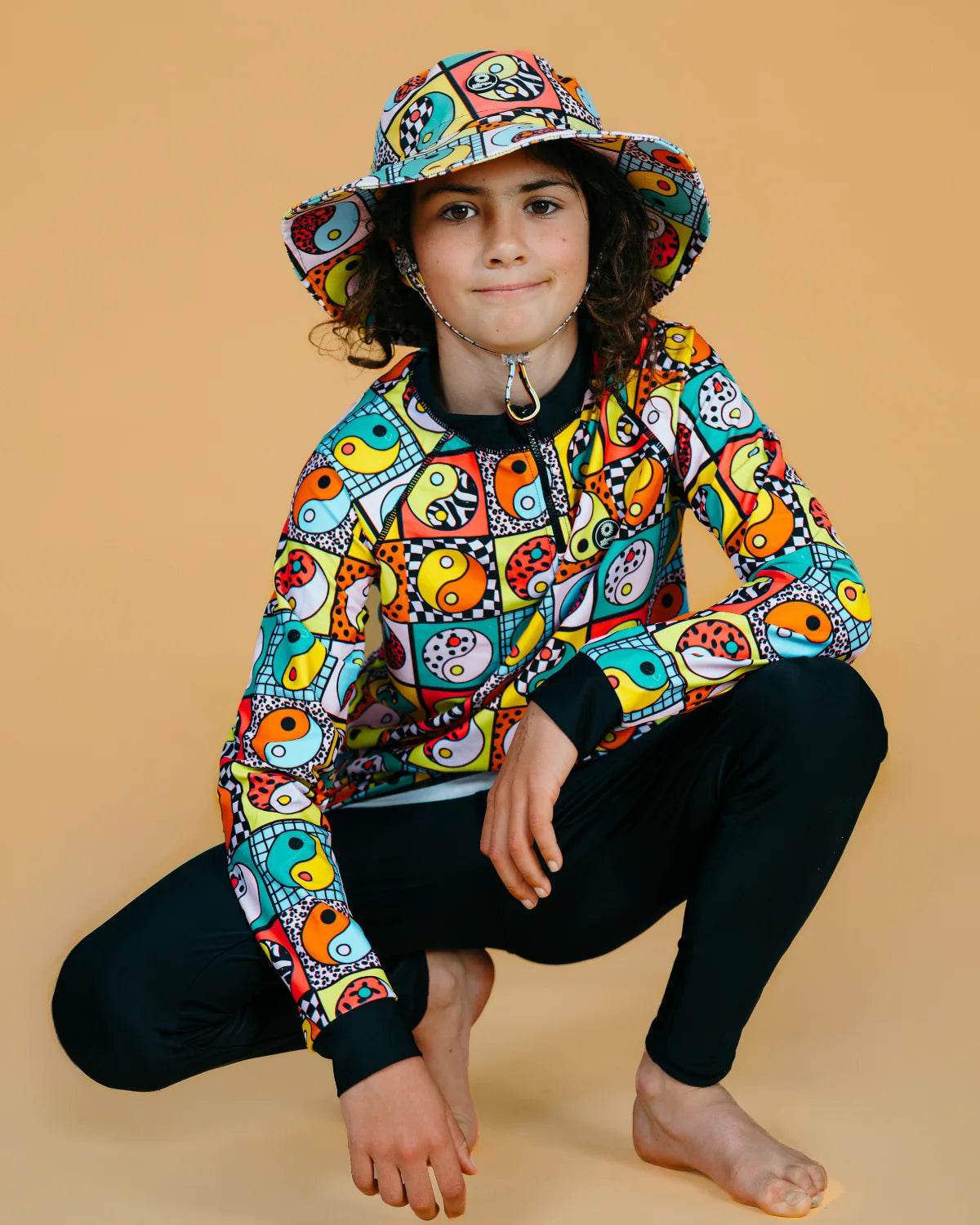Yin Yang Yeah! kids long sleeve rash top, photo 2 – bright UPF50+ rash vest by Cucumber Cool