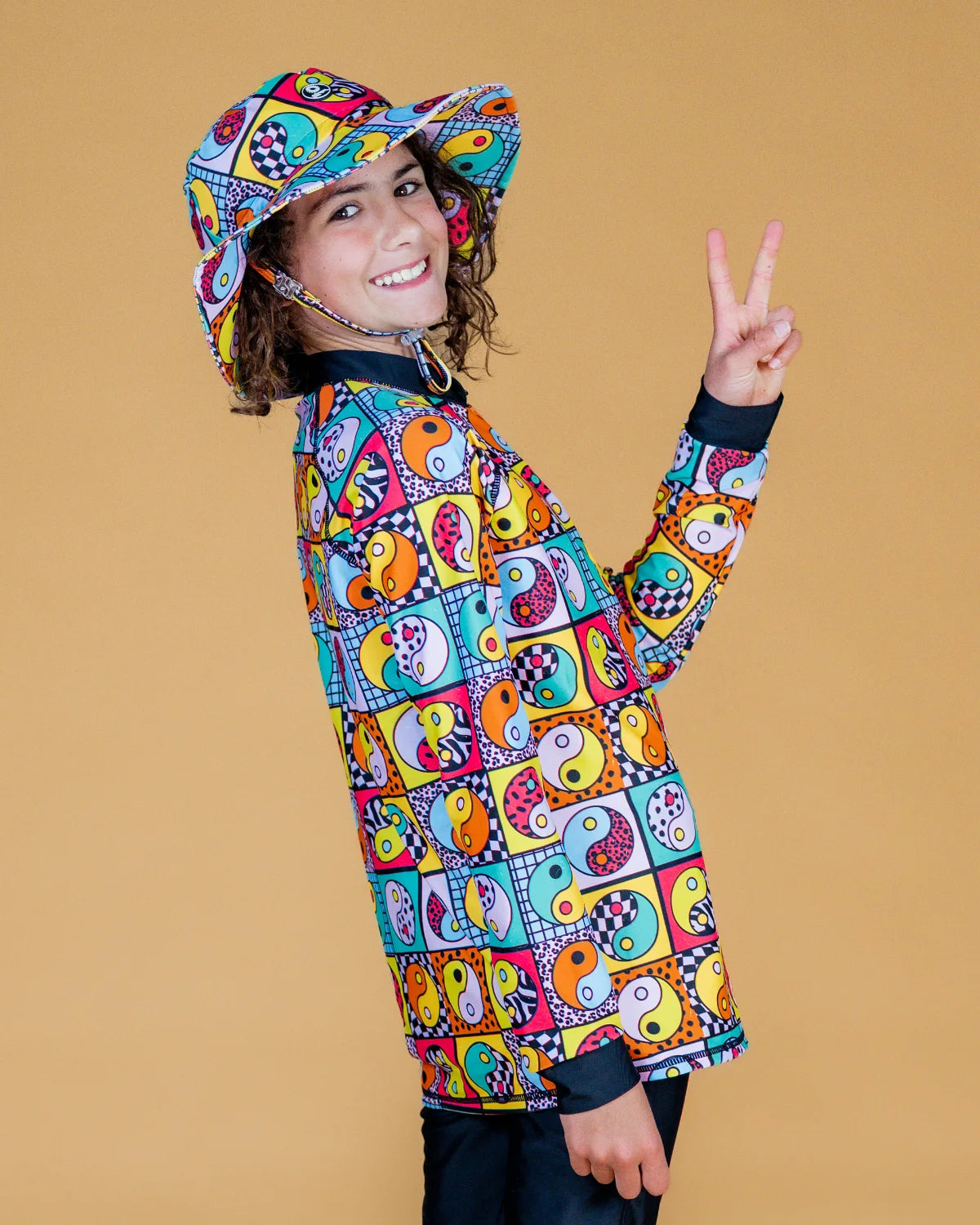 Yin Yang Yeah! kids long sleeve rash top – bright UPF50+ rash vest by Cucumber Cool